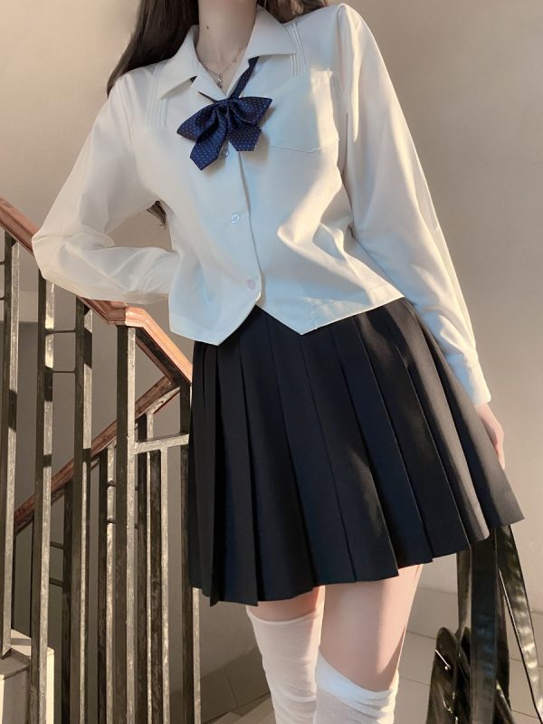 Loose Fit White Short and Long Sleeve JK Shirt - Versatile College Style Top for Women - Spring and Autumn Wardrobe Essential