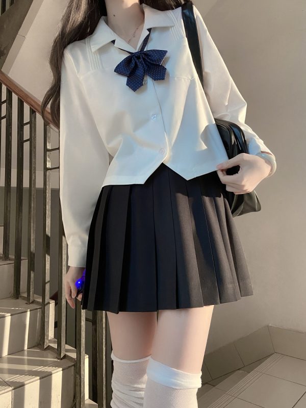 Loose Fit White Short and Long Sleeve JK Shirt - Versatile College Style Top for Women - Spring and Autumn Wardrobe Essential