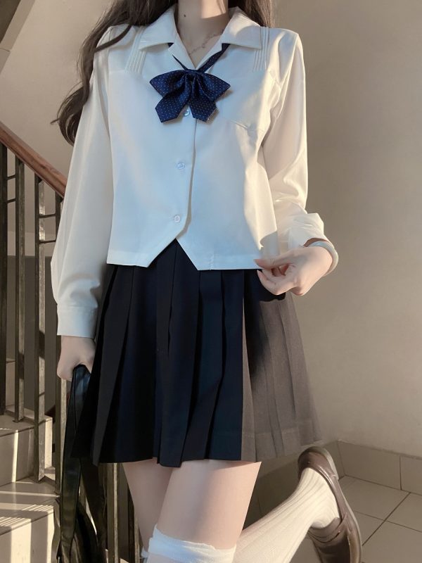 Loose Fit White Short and Long Sleeve JK Shirt - Versatile College Style Top for Women - Spring and Autumn Wardrobe Essential