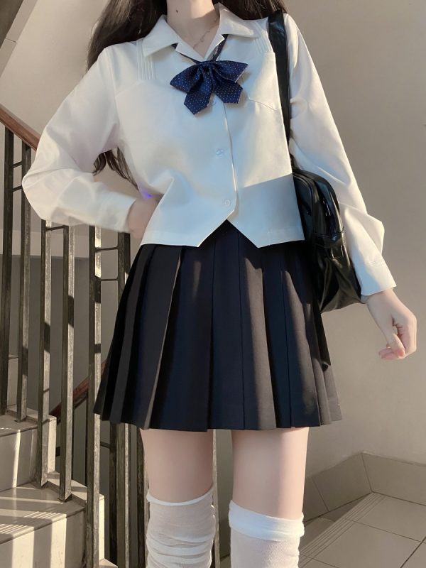 Loose Fit White Short and Long Sleeve JK Shirt - Versatile College Style Top for Women - Spring and Autumn Wardrobe Essential