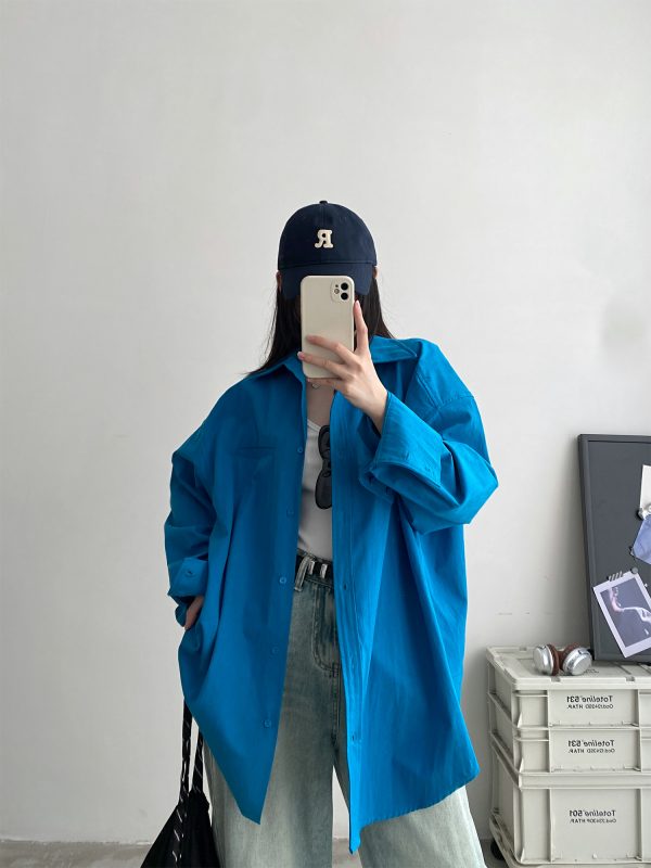 Loose-Fitting Oversized Shirt in Pink and Blue - Flattering High-End Relaxed Fit for Spring and Autumn Fashion