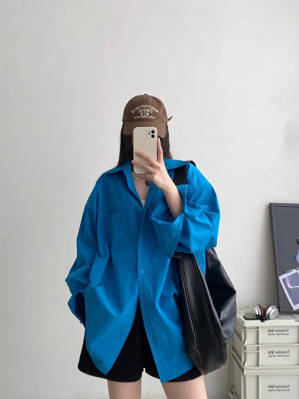 Loose-Fitting Oversized Shirt in Pink and Blue - Flattering High-End Relaxed Fit for Spring and Autumn Fashion