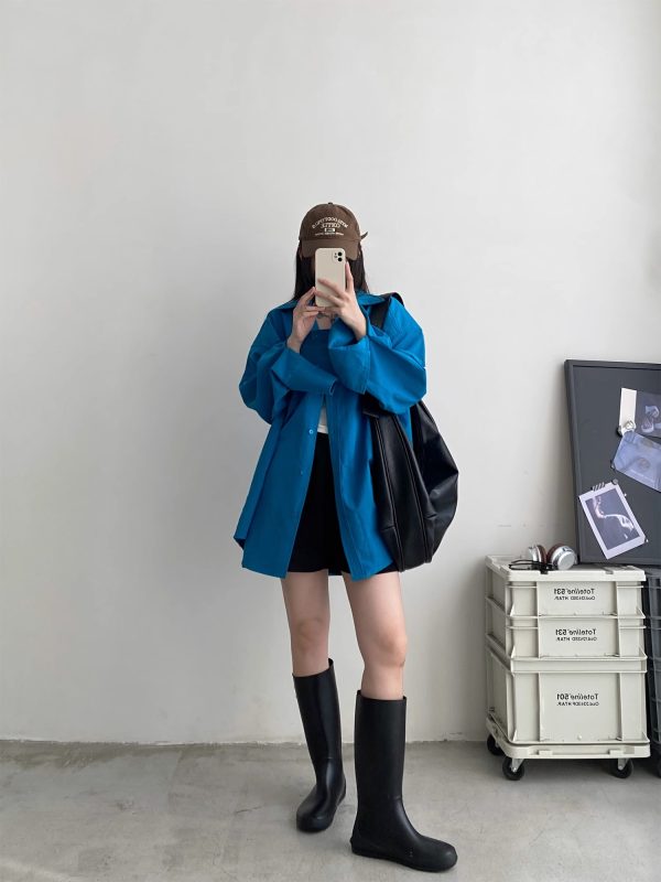 Loose-Fitting Oversized Shirt in Pink and Blue - Flattering High-End Relaxed Fit for Spring and Autumn Fashion