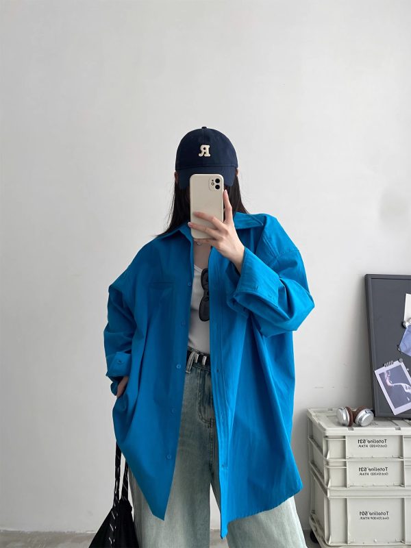 Loose-Fitting Oversized Shirt in Pink and Blue - Flattering High-End Relaxed Fit for Spring and Autumn Fashion