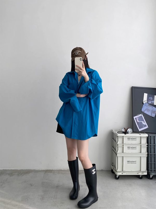 Loose-Fitting Oversized Shirt in Pink and Blue - Flattering High-End Relaxed Fit for Spring and Autumn Fashion