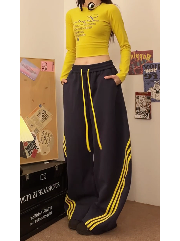 Loose-Fitting Striped Wide-Leg Work Pants for Women - Casual Spring Jazz Trousers, High Street Style