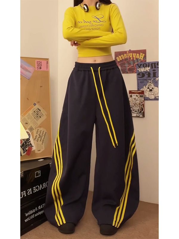 Loose-Fitting Striped Wide-Leg Work Pants for Women - Casual Spring Jazz Trousers, High Street Style