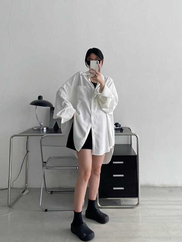 Loose Long Sleeve White Shirt for Women - Unique Sun Grapefruit Design, French Style, Perfect for Spring and Autumn Outerwear