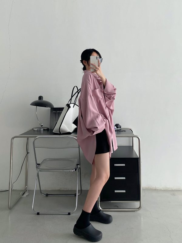 Loose Long Sleeve White Shirt for Women - Unique Sun Grapefruit Design, French Style, Perfect for Spring and Autumn Outerwear