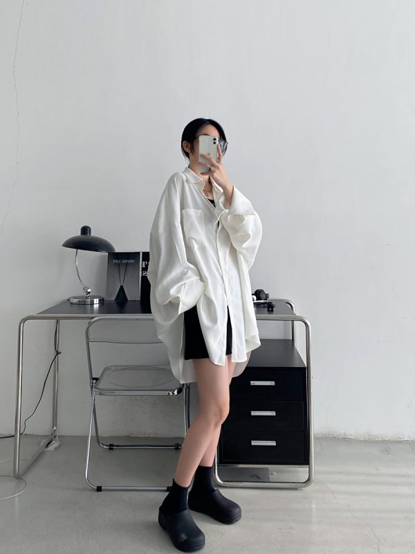 Loose Long Sleeve White Shirt for Women - Unique Sun Grapefruit Design, French Style, Perfect for Spring and Autumn Outerwear