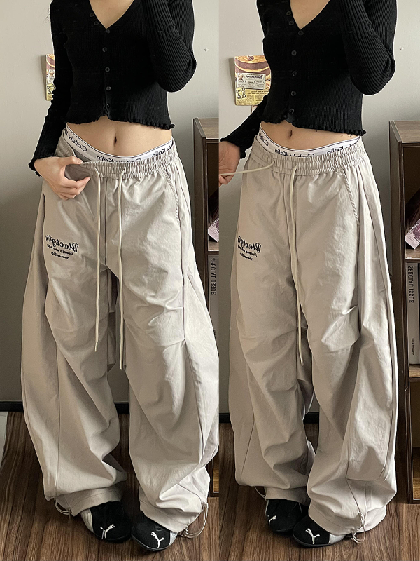 Loose Wide-Leg Cargo Pants for Women, 2025 Hip-Hop Style, Pleated Street Dance Trousers, Casual Sportswear, Streetwear Fashion