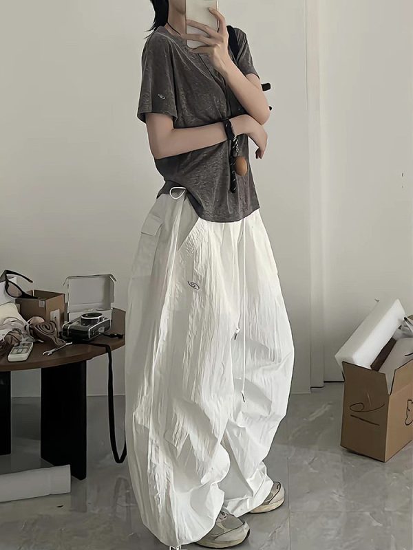 Loose Wide-Leg White Cargo Pants for Women - American Hip-Hop Style Jazz Dance Casual Sports Trousers with Slimming Drape