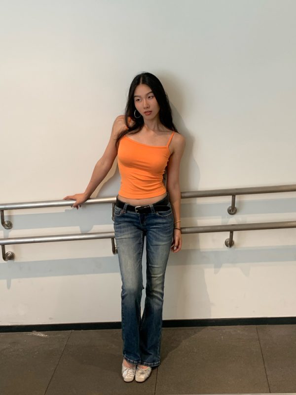 Low Waist Elastic Flared Jeans with Slimming Shrinkage Effect and Slanted Cat Whiskers - Trendy Y2K Style