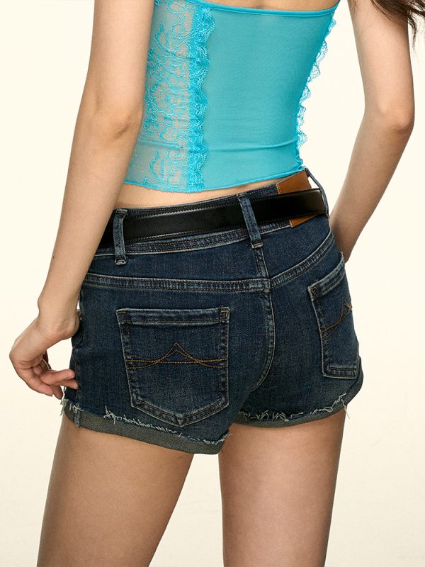 Low-Waist Frayed Denim Shorts for Women - Summer 2025 Sexy Slim-Fit Buttock-Hugging Hot Pants in American Style