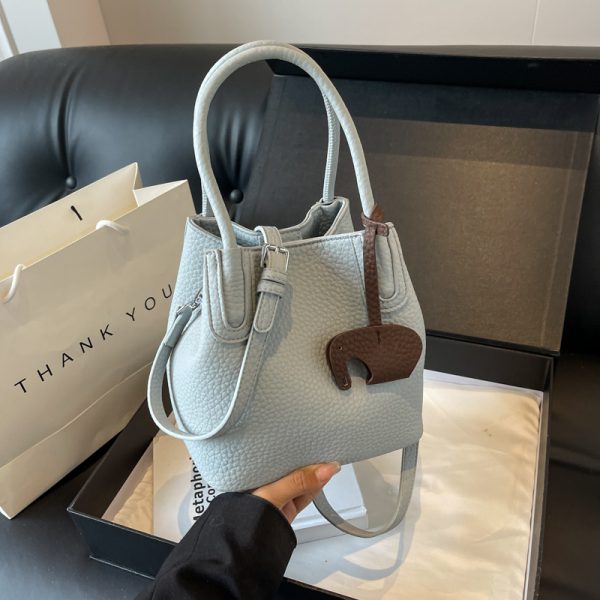 Lychee Pattern Soft Leather Bucket Tote Bag - Casual Minimalist Crossbody Shoulder Bag for Women - 2025 Trendy Style