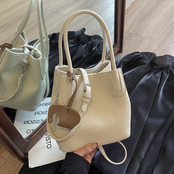 Lychee Pattern Soft Leather Bucket Tote Bag - Casual Minimalist Crossbody Shoulder Bag for Women - 2025 Trendy Style