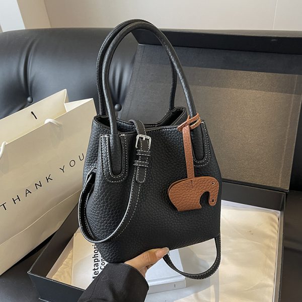 Lychee Pattern Soft Leather Bucket Tote Bag - Casual Minimalist Crossbody Shoulder Bag for Women - 2025 Trendy Style