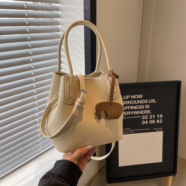 Lychee Pattern Soft Leather Bucket Tote Bag - Casual Minimalist Crossbody Shoulder Bag for Women - 2025 Trendy Style