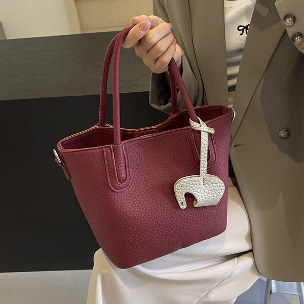 Lychee Pattern Soft Leather Bucket Tote Bag - Casual Minimalist Crossbody Shoulder Bag for Women - 2025 Trendy Style