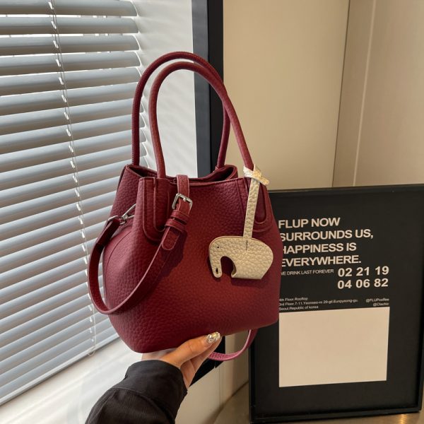 Lychee Pattern Soft Leather Bucket Tote Bag - Casual Minimalist Crossbody Shoulder Bag for Women - 2025 Trendy Style
