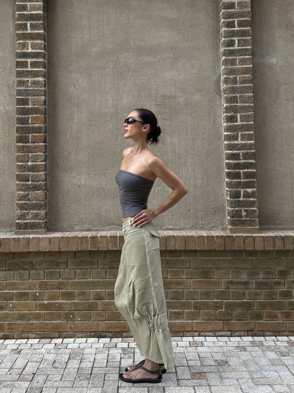 Matte Charcoal Gray Strapless Dress with Soft Stretch Fabric, Tight Fit, and Bust Support - Perfect for Y2K Style