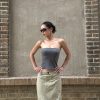 Matte Charcoal Gray Strapless Dress with Soft Stretch Fabric, Tight Fit, and Bust Support - Perfect for Y2K Style