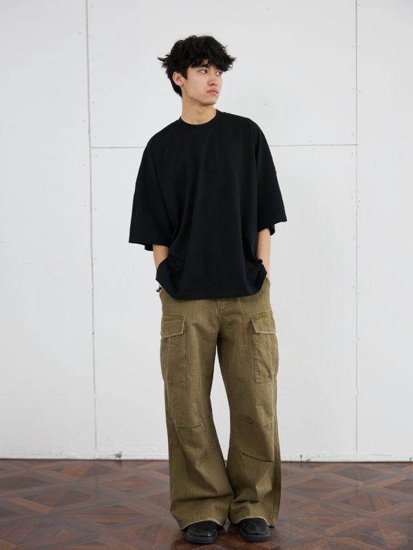 Men's 275g Heavyweight Pure Cotton Seamless Basic Short Sleeve T-Shirt - Loose Fit Spring/Summer Essential
