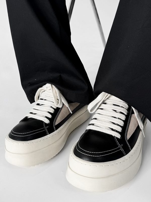 Men's American-Style Thick-Soled Milk-Flavored Leather Shoes, Trendy High Street Black and White Platform Derby Shoes for Women