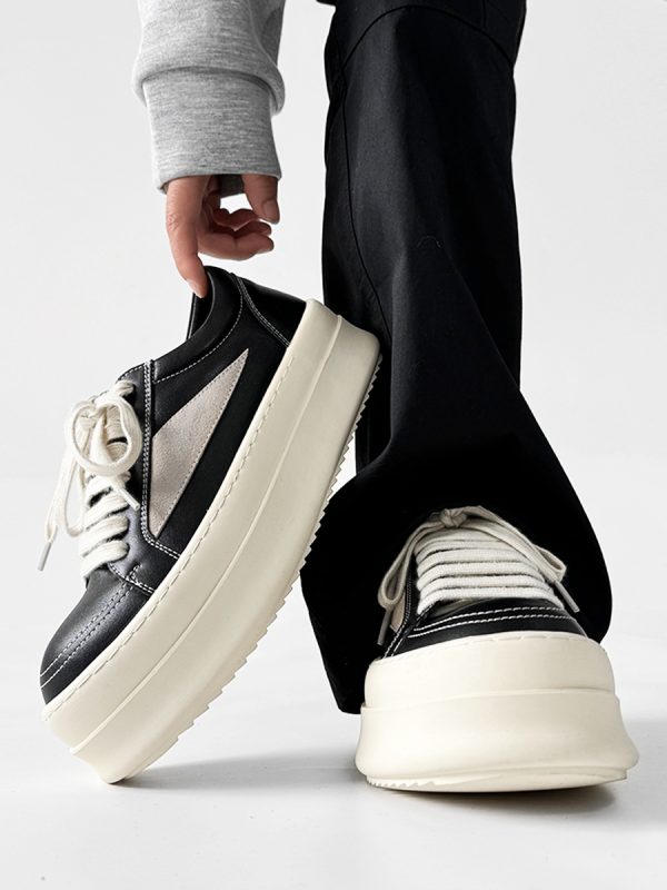 Men's American-Style Thick-Soled Milk-Flavored Leather Shoes, Trendy High Street Black and White Platform Derby Shoes for Women