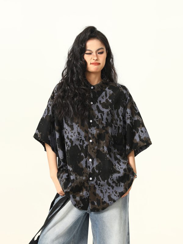 Men's and Women's Irregular Tie-Dye Short Sleeve Shirt - Loose American Street Style Summer Trendy Top