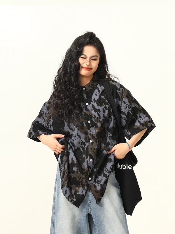 Men's and Women's Irregular Tie-Dye Short Sleeve Shirt - Loose American Street Style Summer Trendy Top
