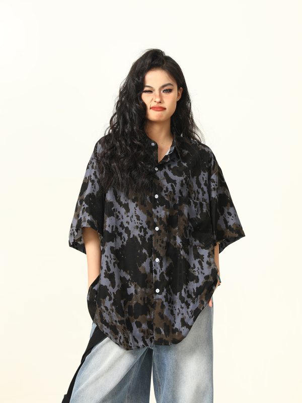 Men's and Women's Irregular Tie-Dye Short Sleeve Shirt - Loose American Street Style Summer Trendy Top