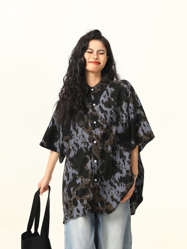 Men's and Women's Irregular Tie-Dye Short Sleeve Shirt - Loose American Street Style Summer Trendy Top