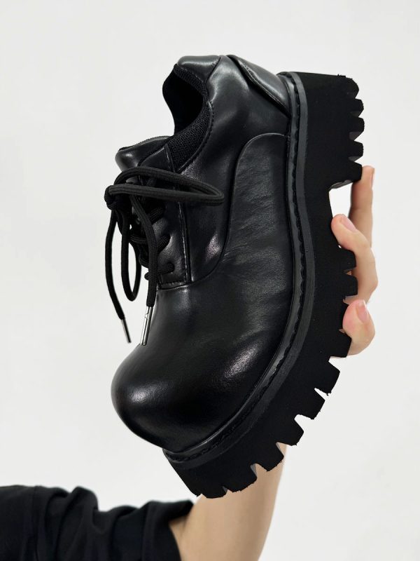 Men's and Women's Paris Mickey Big Head Derby Shoes - Pointed Thick-Soled Height-Increasing Genuine Leather Commuter Style