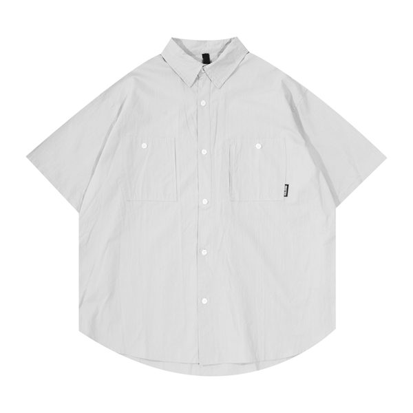 Men's and Women's Summer Japanese-Style Short Sleeve Shirt - Solid Color, Trendy Retro Button-Up for Street Style Fashion
