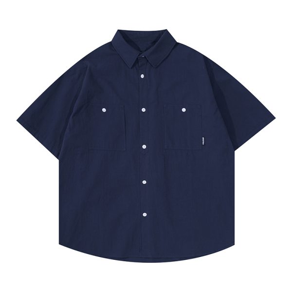 Men's and Women's Summer Japanese-Style Short Sleeve Shirt - Solid Color, Trendy Retro Button-Up for Street Style Fashion