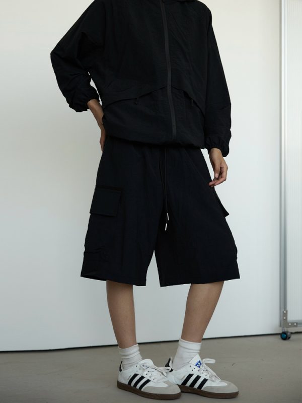 Men's Black Casual Workwear Shorts - Loose Fit Summer Five-Point Pants for Trendy Style