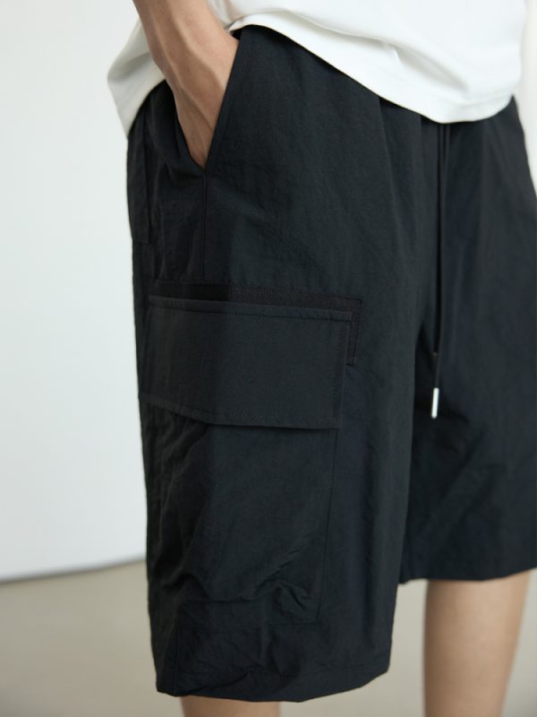 Men's Black Casual Workwear Shorts - Loose Fit Summer Five-Point Pants for Trendy Style