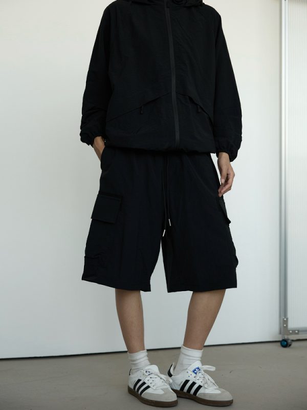 Men's Black Casual Workwear Shorts - Loose Fit Summer Five-Point Pants for Trendy Style
