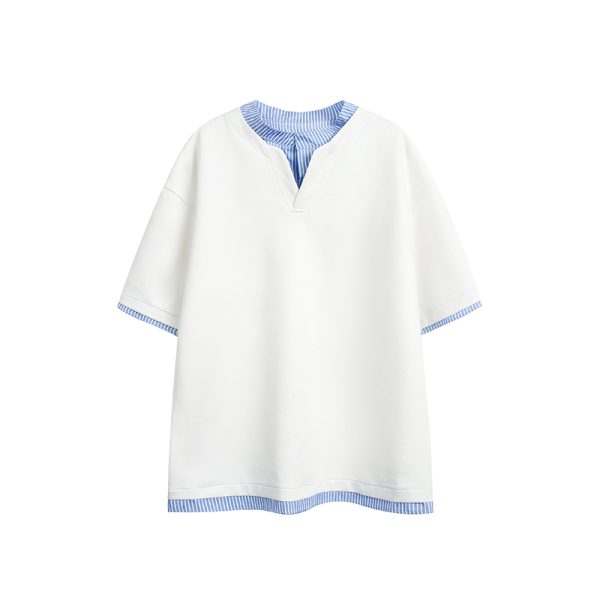 Men's Casual Long-Sleeve Henley T-Shirt, Striped Splicing, Versatile Two-Piece Top, Spring 2025 Fashion, Y2K Inspired