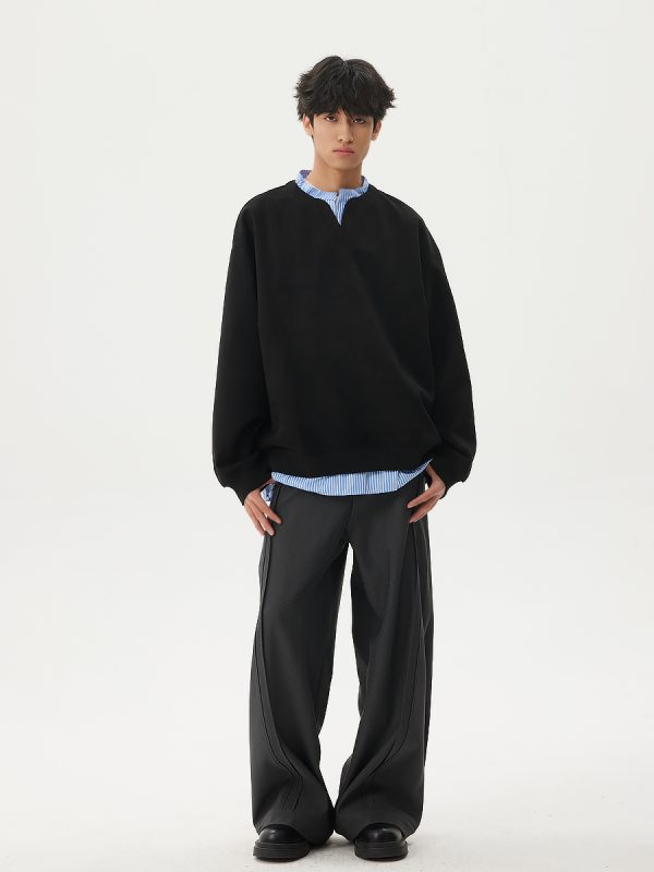 Men's Casual Long-Sleeve Henley T-Shirt, Striped Splicing, Versatile Two-Piece Top, Spring 2025 Fashion, Y2K Inspired
