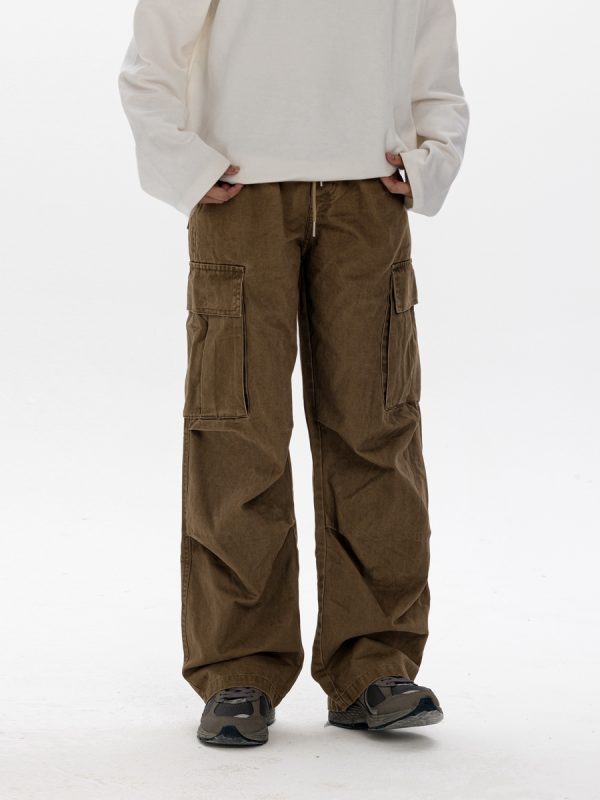 Men's Casual Loose Big Pocket Pants - Foldable Design, Straight Leg, Trendy Spring Fashion