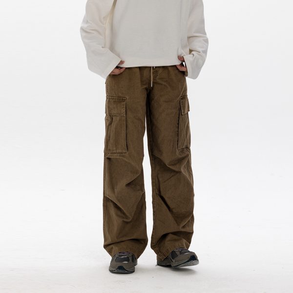Men's Casual Loose Big Pocket Pants - Foldable Design, Straight Leg, Trendy Spring Fashion