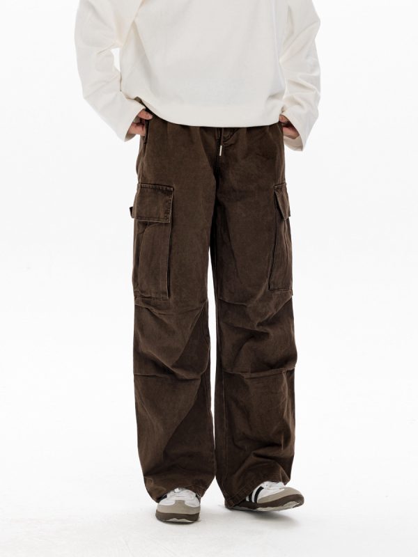 Men's Casual Loose Big Pocket Pants - Foldable Design, Straight Leg, Trendy Spring Fashion