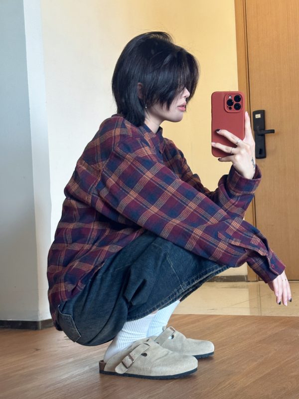 Men's Casual Plaid Long Sleeve Shirt - Versatile Spring Jacket for Couples, Trendy Regular Fit for Everyday Style