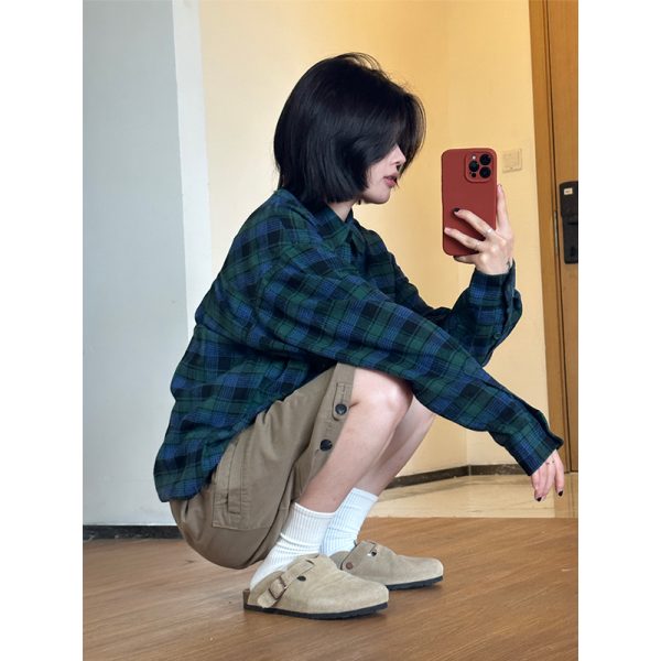 Men's Casual Plaid Long Sleeve Shirt - Versatile Spring Jacket for Couples, Trendy Regular Fit for Everyday Style