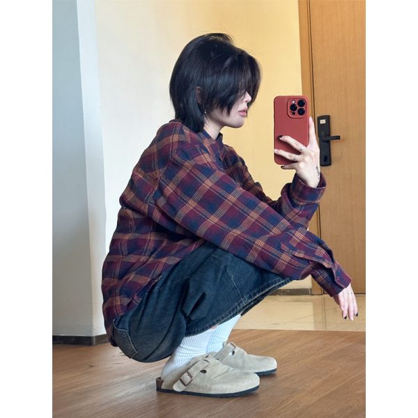 Men's Casual Plaid Long Sleeve Shirt - Versatile Spring Jacket for Couples, Trendy Regular Fit for Everyday Style
