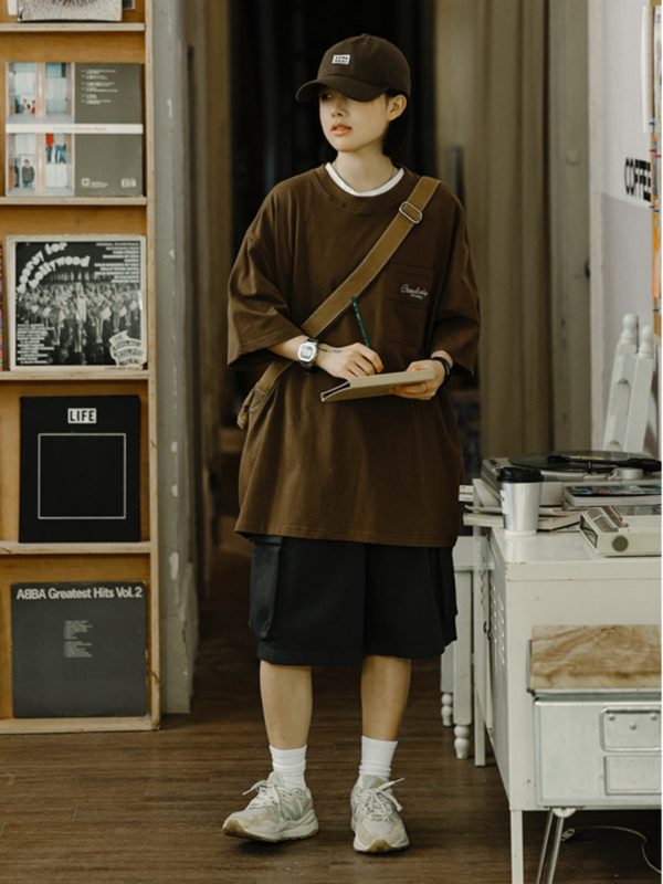 Men's Casual Retro Printed T-Shirt - Summer Loose Fit Round Neck Short Sleeve City Boy Trendy Minimalist Style