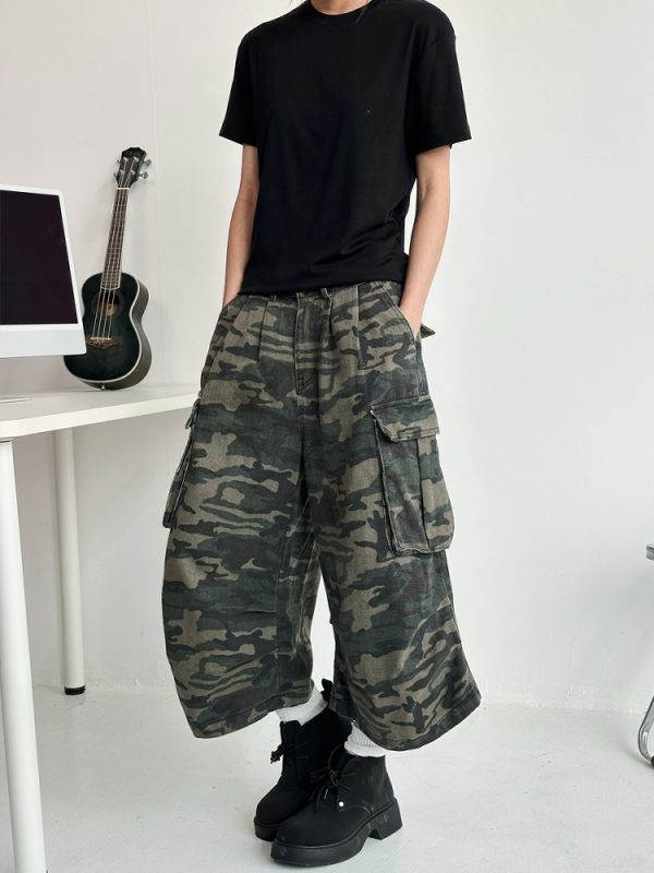Men's Casual Wide-Leg Camouflage Seven-Point Shorts - Retro American Style Versatile Summer Work Pants