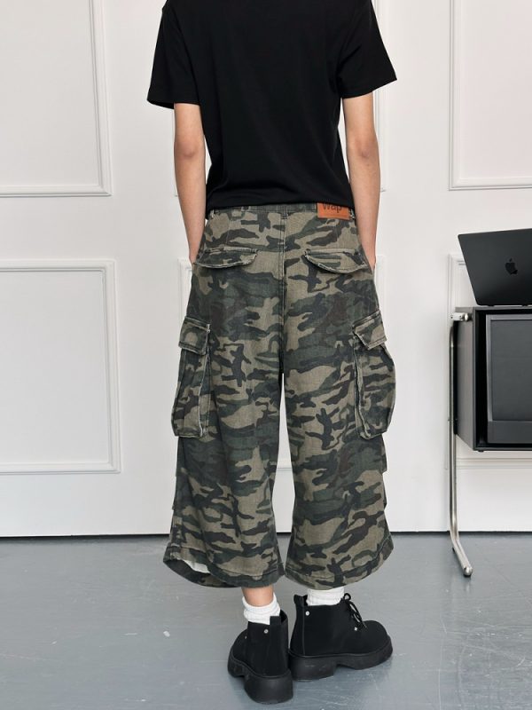 Men's Casual Wide-Leg Camouflage Seven-Point Shorts - Retro American Style Versatile Summer Work Pants